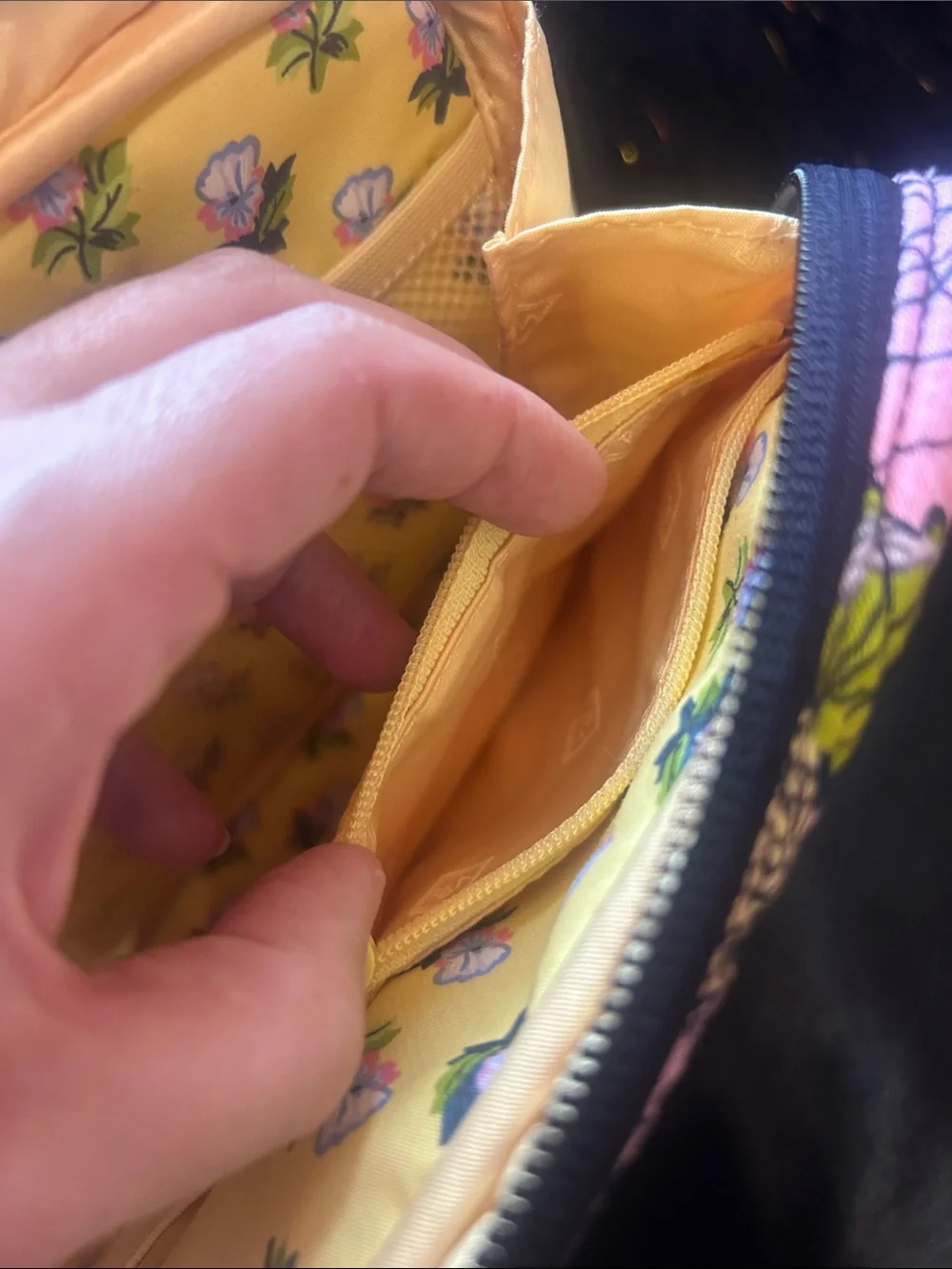 Vera Bradley Pink Floral Quilted Makeup Case with Yellow Accents